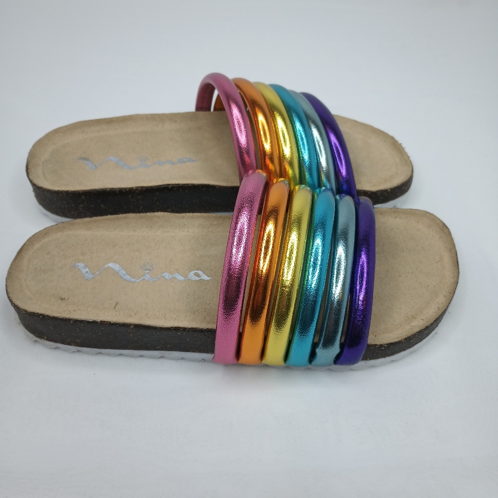 Nina Shoes Girls Rainbow Faux Cork Slide Sandals Size 13M GIRLS With Flaws